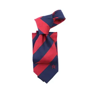 Handmade Natural Silk Jacquard Mens Ties 8cm Custom Woven Red Blue Stripe Face To Face Logo Shengzhou China Necktie Manufacture
