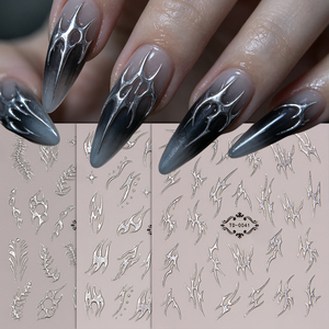 Autocollants pour ongles effet œil de chat Aurora, argent métallisé, 5D, en gel gaufré, longue durée, imperméables, pour décoration acrylique à presser - Product Image 3