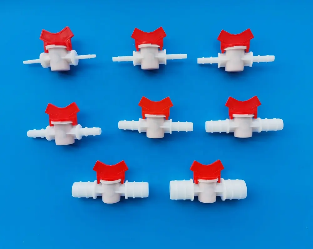 4mm to 25mm Plastic mini in-line Barbed flow control ball valve with 4~25mm double barb hose connector