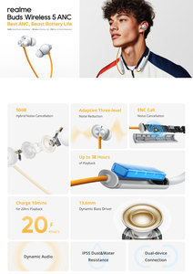 Realme Buds không dây 5 ANC in-ear Tai nghe không thấm nước với chỉ báo pin <span class=keywords><strong>LED</strong></span> và JL Chipset - Product Image 4