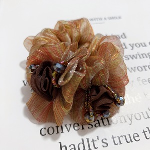 Coleta de mujer organza satén accesorios para el cabello banda rhinestone con cuentas flor diseñador círculos Rosa scrunchie crunchies lazos para el cabello - Product Image 6