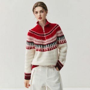 Suéter de cachemira para mujer, tejido jacquard, con media cremallera, cuello alto, grueso, para invierno, estilo Fair Isle, tipo cárdigan. - Product Image 3