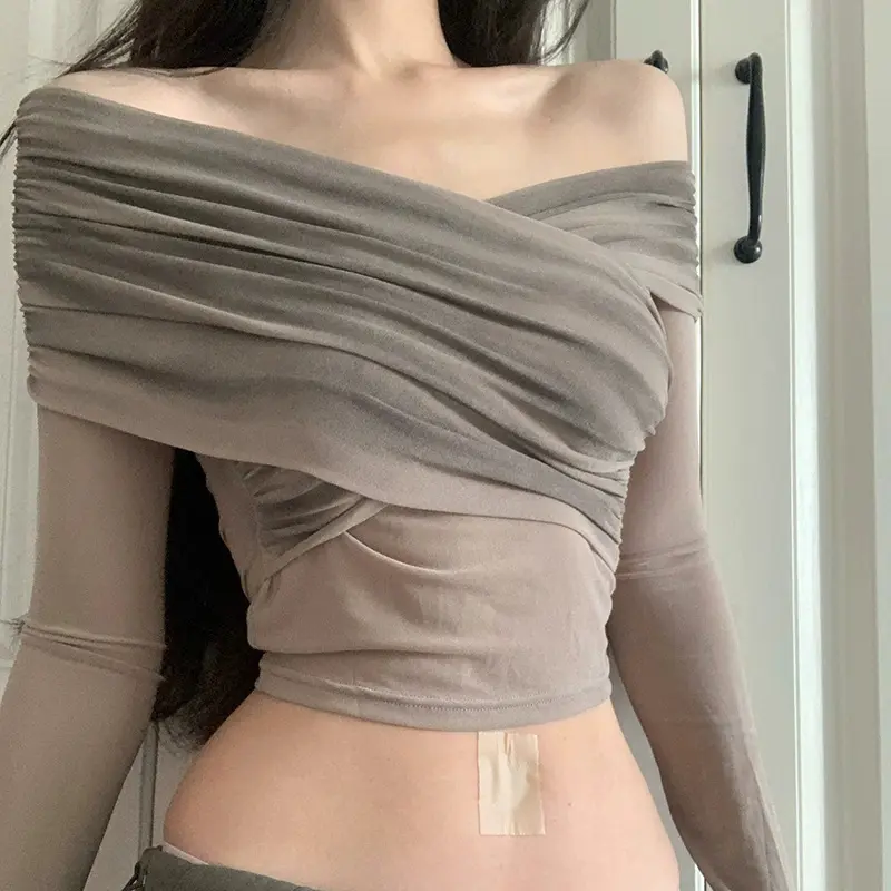 2023 Winter new design bandage pleated slim fit inner wear off-shoulder top women
