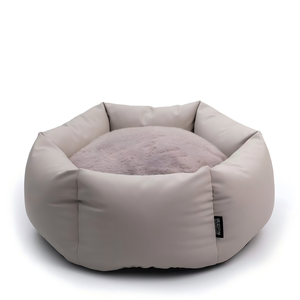 Nid d'animal de compagnie rond d'intérieur surélevé avec coussin en similicuir et peluche pour chats et petits chiens – Lit pour animaux de compagnie - Product Image 2