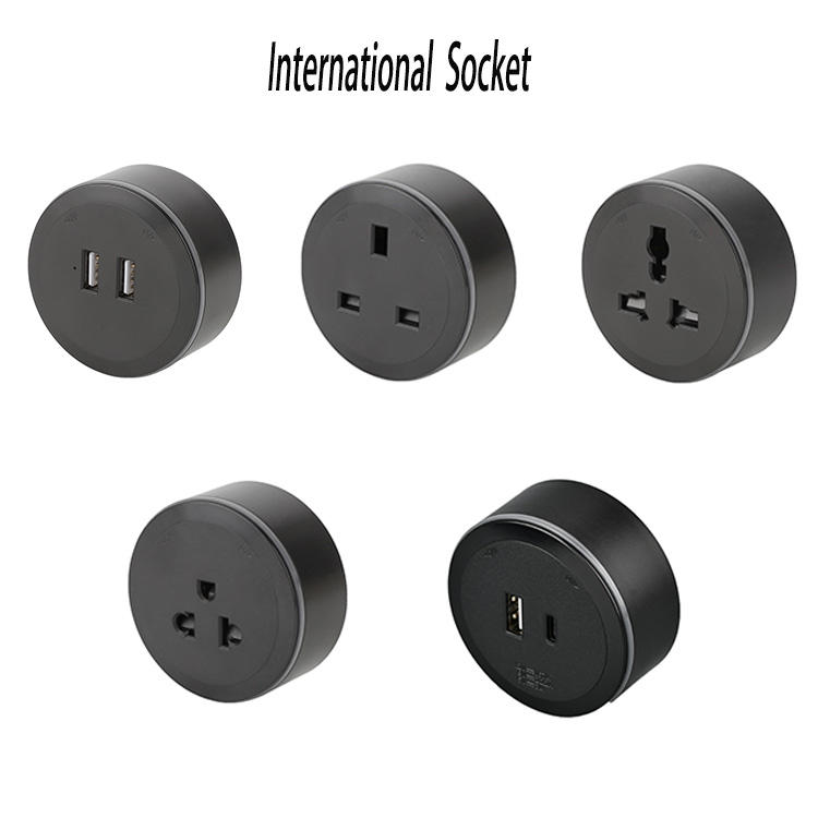 Round 3 Pin Wall Surface Hidden Outlet Removable Wall Mount Desk Modular Rail Movable Power Track Socket Adapter