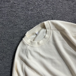 Logotipo personalizado 100% Algodão Angustiado Pullover Streetwear Waffle Knit Impressão Térmica Camisola de Manga Longa para Homens Atacado - Product Image 5