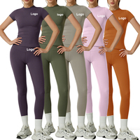 Ensemble de yoga personnalisé avec logo, séchage rapide, pour femmes, 2 pièces, haut de sport à manches courtes et leggings de yoga, tenue de course et d'entraînement, ensembles de vêtements de sport