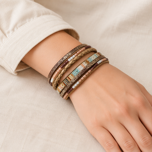 <span class=keywords><strong>Pulsera</strong></span> de Cuero para <span class=keywords><strong>Mujer</strong></span>, Multicolor, en Capas, con Cierre a Presión, Estilo Boho Occidental, Apilable, Fácil de Usar Diariamente - Product Image 4