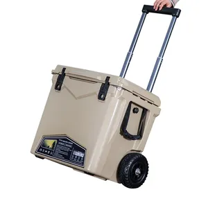 Kuer Upright Wheeled 45QT Towable Roto Molded Plastic Ice Chest Ice Box Cooler Box Cooling Box For Outdoor