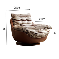 Vintage Nordischer Drehsessel, Baumwoll-Leinen Faulenzerstuhl, Designer Freizeitsessel für Wohnzimmer und Schlafzimmer