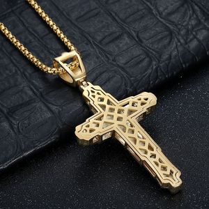 <b>Cross</b> Pendant Necklace Stainless Steel Gold Plated Rhinestone Men's Hip Hop Jewelry Gift - Product Image 4
