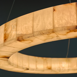 Luxury <b>Indoor</b> Alabaster Circle Pendant Light Natural Vein Stone Chandelier For Villa Cafe Dining Area <b>Lighting</b> - Product Image 3