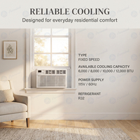 Climatiseur de fenêtre 6000 8000 10000 12000 BTU, haute performance CEER 11, R32, silencieux, faible niveau sonore, compact, pour chambre à coucher, petite pièce, Amérique du Nord