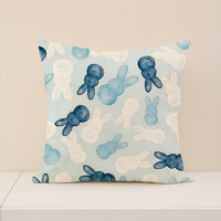 Housse de coussin YINUAN bleu clair avec motif lapin de Pâques et fleurs, fermeture éclair, décorative