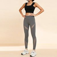 Ensemble de yoga sexy en maille respirante 2 pièces pour femme – Leggings taille haute et haut à col rond, anti-plis, extensible dans les quatre sens