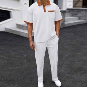 I-0641 Hot Sale Plus Size Men's Sets High Quality Eco-Friendly Button Collar Short Sleeve Soft Solid Spandex/Cotton Formal Pants - Product Image 2