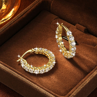 Pendientes de Aro en Forma de U con Zirconia Cúbica Redonda de 3mm, Chapados en Oro, Elegantes y Versátiles, Clásicos, de Lujo, para Mujer