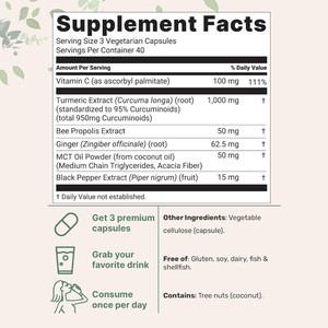 Micro-supplément naturel Curcuma Curcumine 1 000 mg |   Capsules pour adultes à base de curcuminoïdes à 95 %, antioxydant, poivre noir, huile MCT, Ultimate - Product Image 4