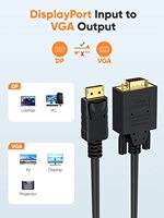 Câble CableCreation DP vers VGA 6FT 1080P DP 1.2 Mâle vers Mâle pour Ordinateur Portable HP Dell Lenovo Moniteur Projecteur