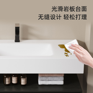 Italian Titanium Double-Layer <b>Bathroom</b> Vanity Solid <b>Wood</b> Cabinet Stone Slab Basin With Led <b>Mirror</b> - Product Image 5