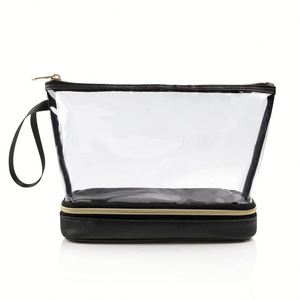 Sac cosmétique en PVC transparent à double couche, étanche, organiseur de toilette de voyage avec fermeture éclair - Product Image 1