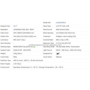 G150XTN03.8 AUO Resolución de 15 pulgadas 1024*768 Fuente original Pantalla industrial Nueva pantalla LCD original - Product Image 3