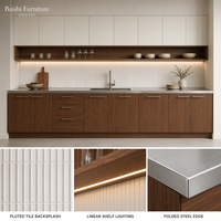 Meuble de cuisine moderne en acier inoxydable 304, unités murales blanc crème, personnalisables, modulaires, avec évier, robinet et charnières, fabrication OEM