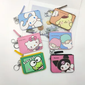 Dompet Sanrio lucu dompet tempat kartu gantungan kunci lucu grosir Sanrio tas penyimpanan Melody Kuromi Sanrio dompet koin kulit gantungan kunci