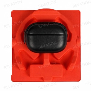 Red <b>Square</b> Molded Pulp Tray For Bluetooth Headphones Packaging Custom Shape Design - Product Image 1