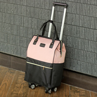 Sac de voyage fourre-tout à logo personnalisé unisexe grande capacité Oxford ensemble de chariot à bagages à roulettes fermeture éclair contraste couleur géométrique mode