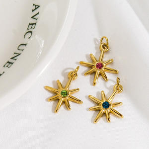 Ciondolo a Stella Esagonale in Acciaio Inossidabile con Zirconi e Cristalli, Charm in Pietra Naturale per Creazione di Gioielli - Product Image 4