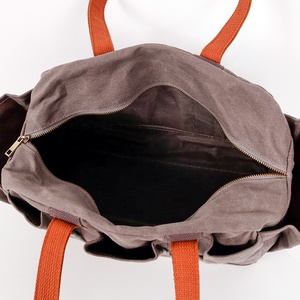 CHANGRONG Custom Vintage Waterproof Heavy Duty Waxed Canvas Garden <strong>Tool</strong> <strong>Tote</strong> <strong>Bag</strong> with Leather Straps - Product Image 5