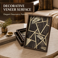 Juego de 3 bandejas para servir - Bandejas decorativas de chapa de madera MDF de primera calidad con un moderno patrón geométrico para mesa de centro