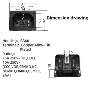 Soket industri <span class=keywords><strong>Input</strong></span> daya berpelindung konektor jalur masuk daya 250V 15A C14 desain baru dibungkus dengan wadah baja tahan karat - Product Image 6