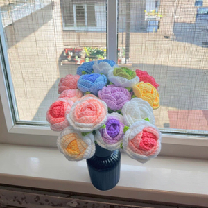 Handmade Wool Woven Artificial Rose Flower Bouquet Soft DIY Crochet for Valentine's Day Mother's Day Thanksgiving - Product Image 1
