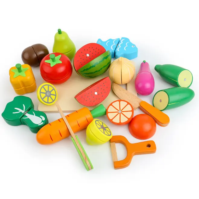 17Pcs Houten Keuken Speelgoed Pretend Play Kinderen Keuken Set Snijden Magnetische Fruit Groente Voedsel Kinderen Speelgoed Educatief Speelgoed