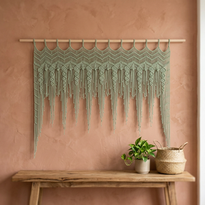 Tenture murale rectangulaire en macramé beige style bohème, motif géométrique abstrait, scènes naturelles, décoration Diwali, pour porte coulissante en verre - Product Image 3