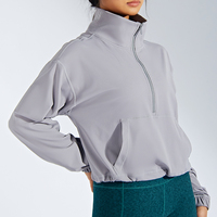 Luckpanther à manches longues hauts de gymnastique Fitness à capuche veste de sport coupe-vent lâche Yoga vestes à glissière Fitness Yoga pull court