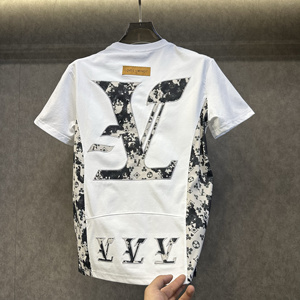 Léger <span class=keywords><strong>luxe</strong></span> Niche haut <span class=keywords><strong>de</strong></span> gamme T-<span class=keywords><strong>shirt</strong></span> hommes à manches courtes pur coton col rond été mince brodé demi-manche - Product Image 1