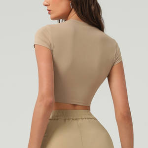 เสื้อยืดแขนสั้นสำหรับผู้<span class=keywords><strong>หญิง</strong></span>เสื้อใส่เล่นโยคะเสื้อแขน<span class=keywords><strong>สั้น</strong></span>ใส่กลางแจ้งเล่นกีฬาเสื้อผ้าฟิตเนสเต้นรำเสื้อแขนสั้นใหม่ - Product Image 2