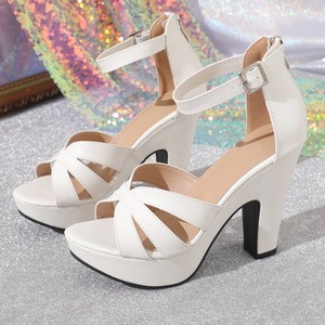 Elegant Women's Shoes White <b>Platform</b> Ladies Sandals With Waterproof <b>Platform</b> 6cm <b>Heel</b> Striped High <b>Heels</b> Suitable Pairing Skirt - Product Image 1