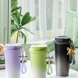 Nouvelles tasses à café en céramique dégradée avec couvercle et paille intégrée, portables, pour la rentrée scolaire, la voiture et l'extérieur - Vente en gros - Product Image 1