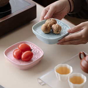 <b>Ceramic</b> Square Fruit <b>Plate</b> Small Retro Tea Snack Dish For Home Living Room Use - Product Image 2