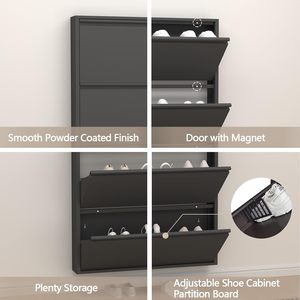 <span class=keywords><strong>Armoire</strong></span> à <span class=keywords><strong>chaussures</strong></span> murale noire en métal, fine et discrète, pour entrée, avec 4 tiroirs rabattables - Product Image 4
