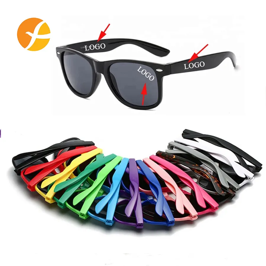 Gafas de sol de plástico para hombre y mujer, lentes de sol con logotipo personalizado, barata, promoción, venta al por mayor, uv400