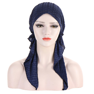 HZM-23371 femmes musulmanes pré-attachées <span class=keywords><strong>chimio</strong></span> bonnets <span class=keywords><strong>Bonnet</strong></span> écharpe Turban chapeau chapeaux enveloppement Cancer longue queue Bandanas - Product Image 2