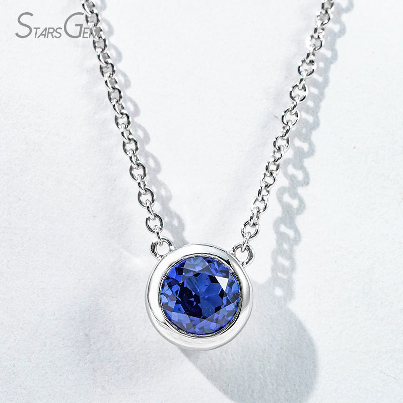 9K White Gold+Lab Sapphire(Royal Blue)