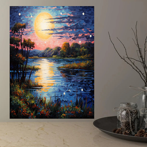 ชุดภาพวาดด้วยเม็ดเพชรแบบทำมือขนาด30x40ซม. ปักลายทิวทัศน์คืนดวงจันทร์ทะเลสาบแบบไขว้สำหรับตกแต่งบ้านเรื่องทิวทัศน์ - Product Image 3