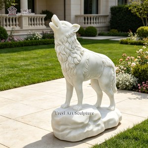 Estatua de Lobo de Mármol Blanco, Escultura de Animales Salvajes, Arte Animal para Jardín Exterior, Tallada a Mano, Decoración para Patio - Product Image 4