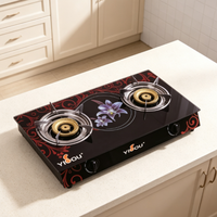 Cuisinière à gaz portable autonome de Chine avec plaque de cuisson en verre trempé, double brûleur pour extérieur